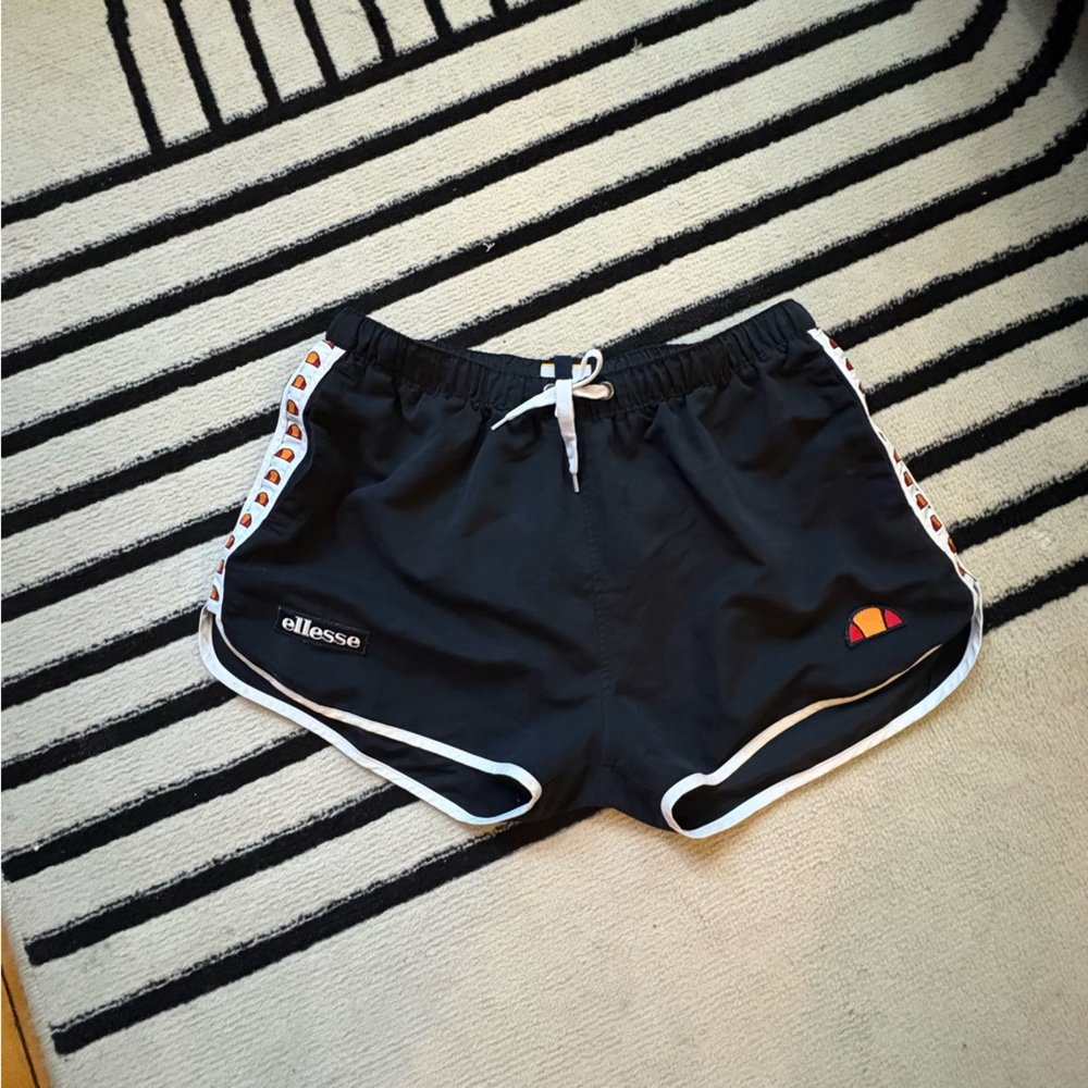 Ellesse Black Shorts with White and Orange Red Accents